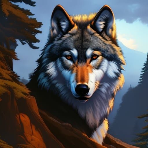Photorealistic Wolf in Colorful Academic Style