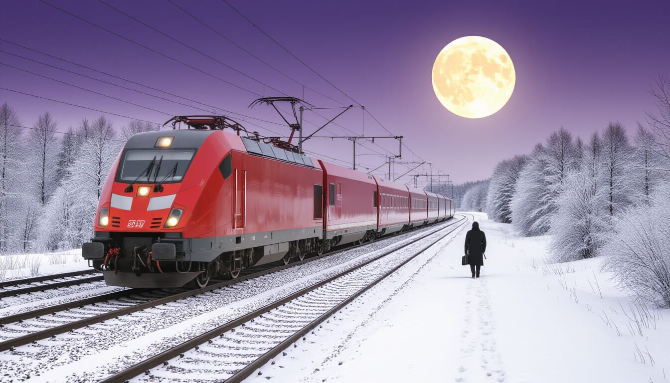 High-Speed Train Under a Massive Sun