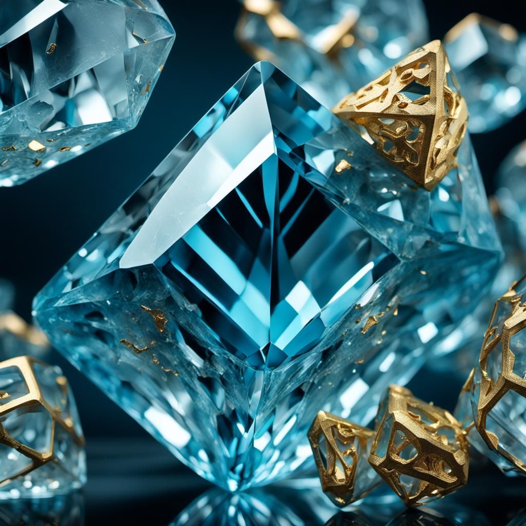 Angular Light Blue Crystal with Gold Details