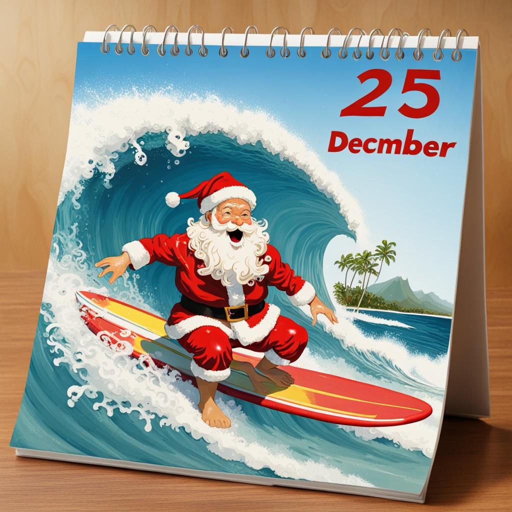 Santa Cruises Hawaiian Waves on Christmas Day