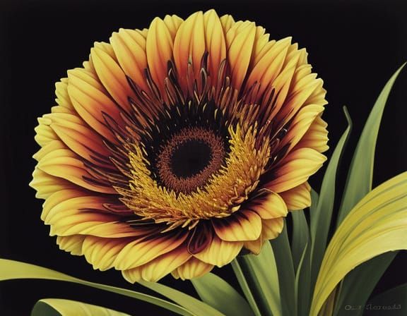 Unsettling Flower with Eyes in Desolate Landscape Oil Painti...