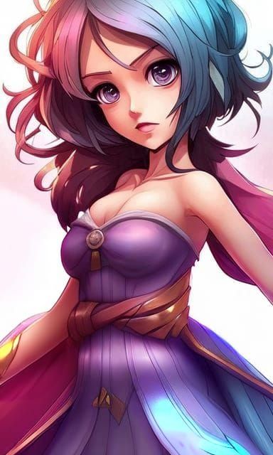 Magical Chibi Girl in Flowing Silk Dress