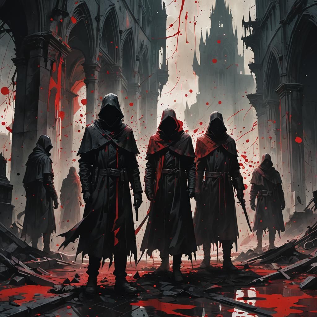 Ominous Silhouettes in Dark Gothic Fantasy Illustration