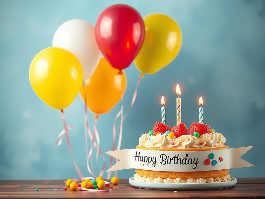 Festive Birthday Card with Cake and Balloons