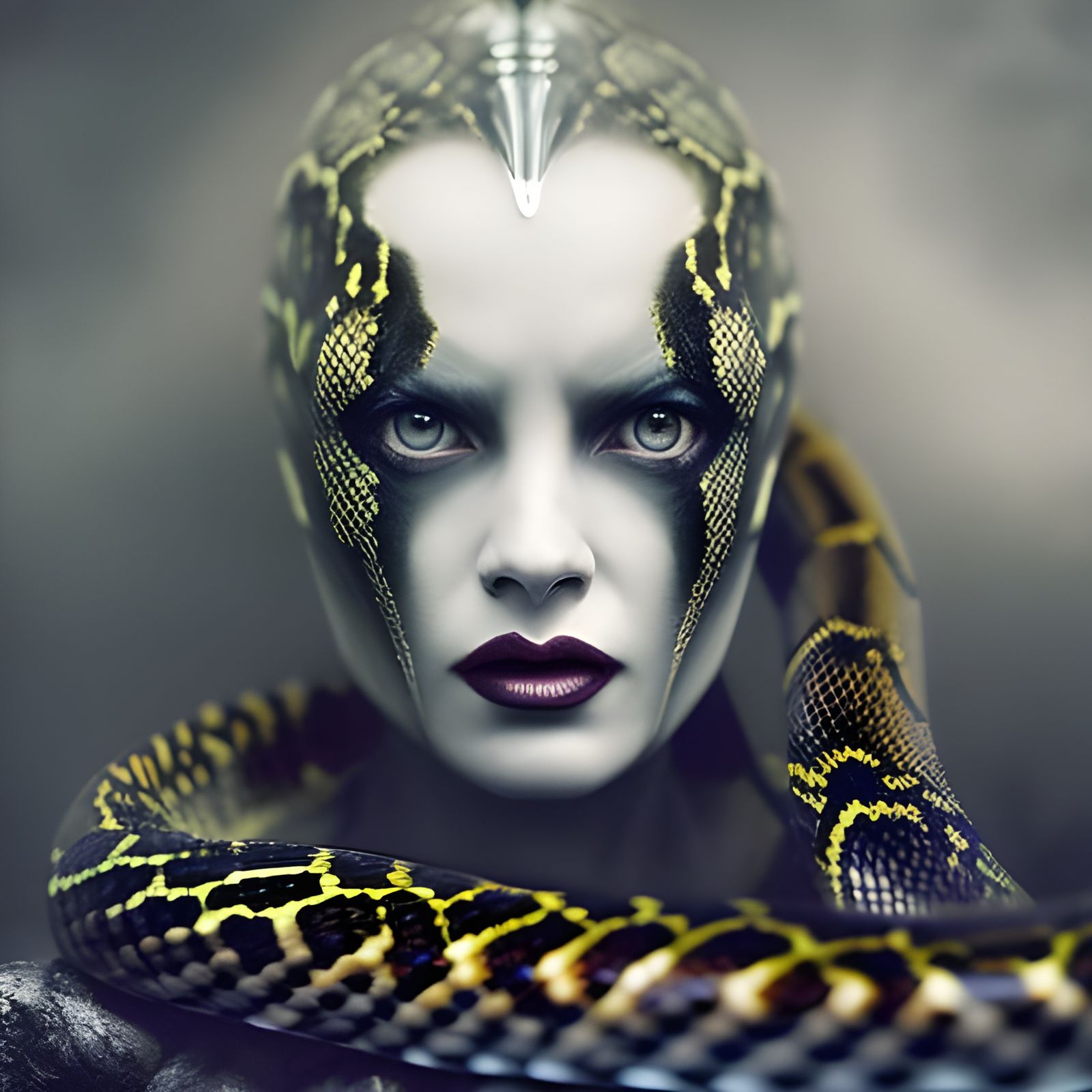 Scary Snake Woman Portrait in Hyperdetailed Horror Style