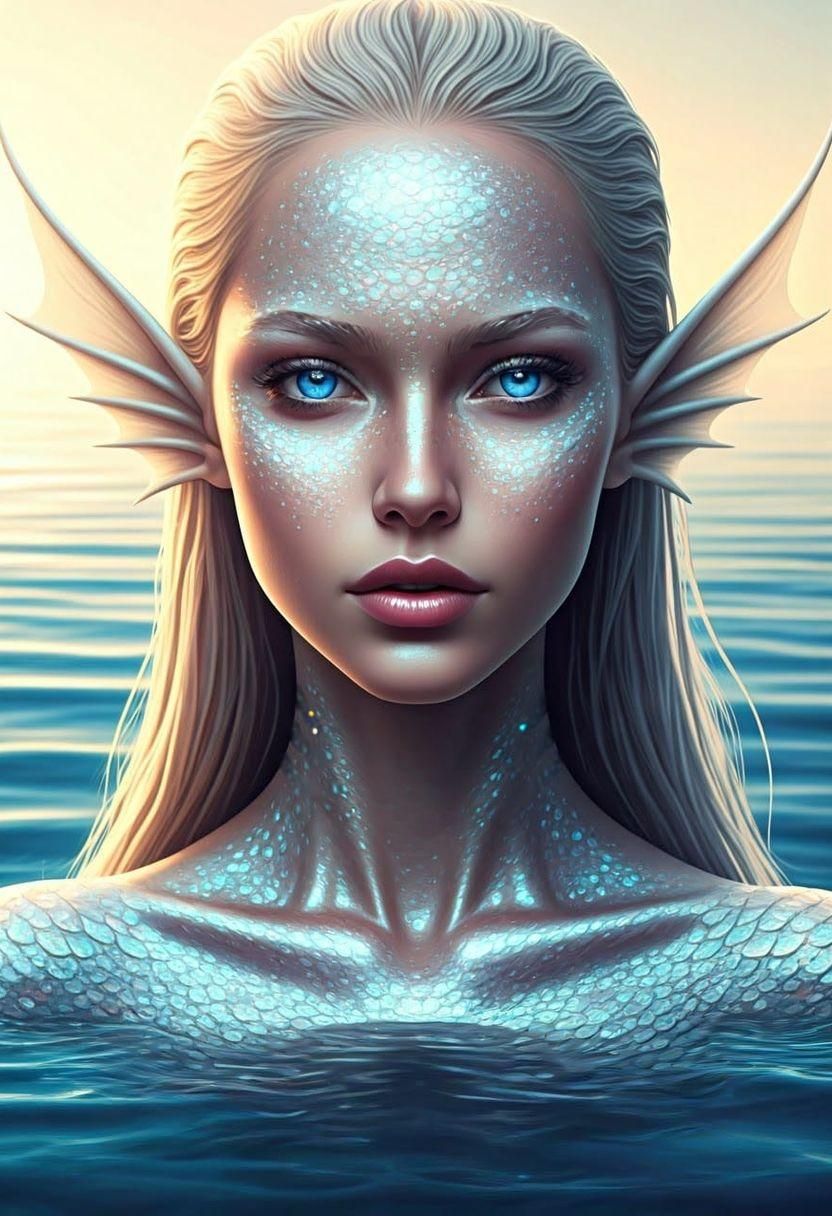 Beautiful Mermaid Portrait with Iridescent Scales