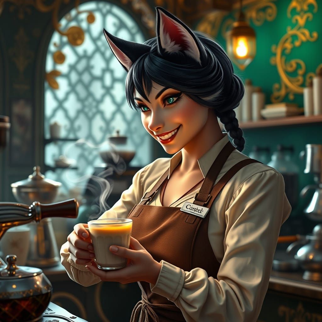 Surreal Coffee Shop Scene in Fantasy Art Style