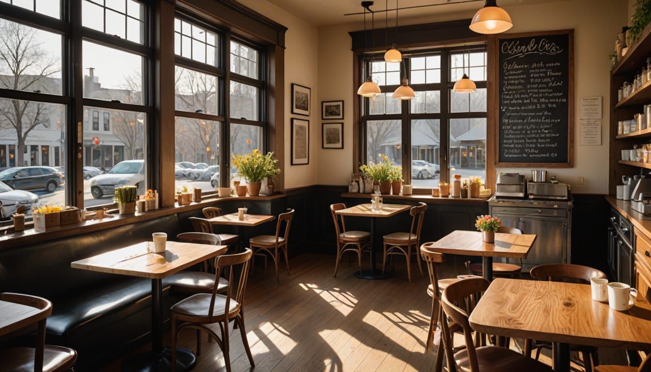 Sunlit Coffee Haven with Whimsical Charm