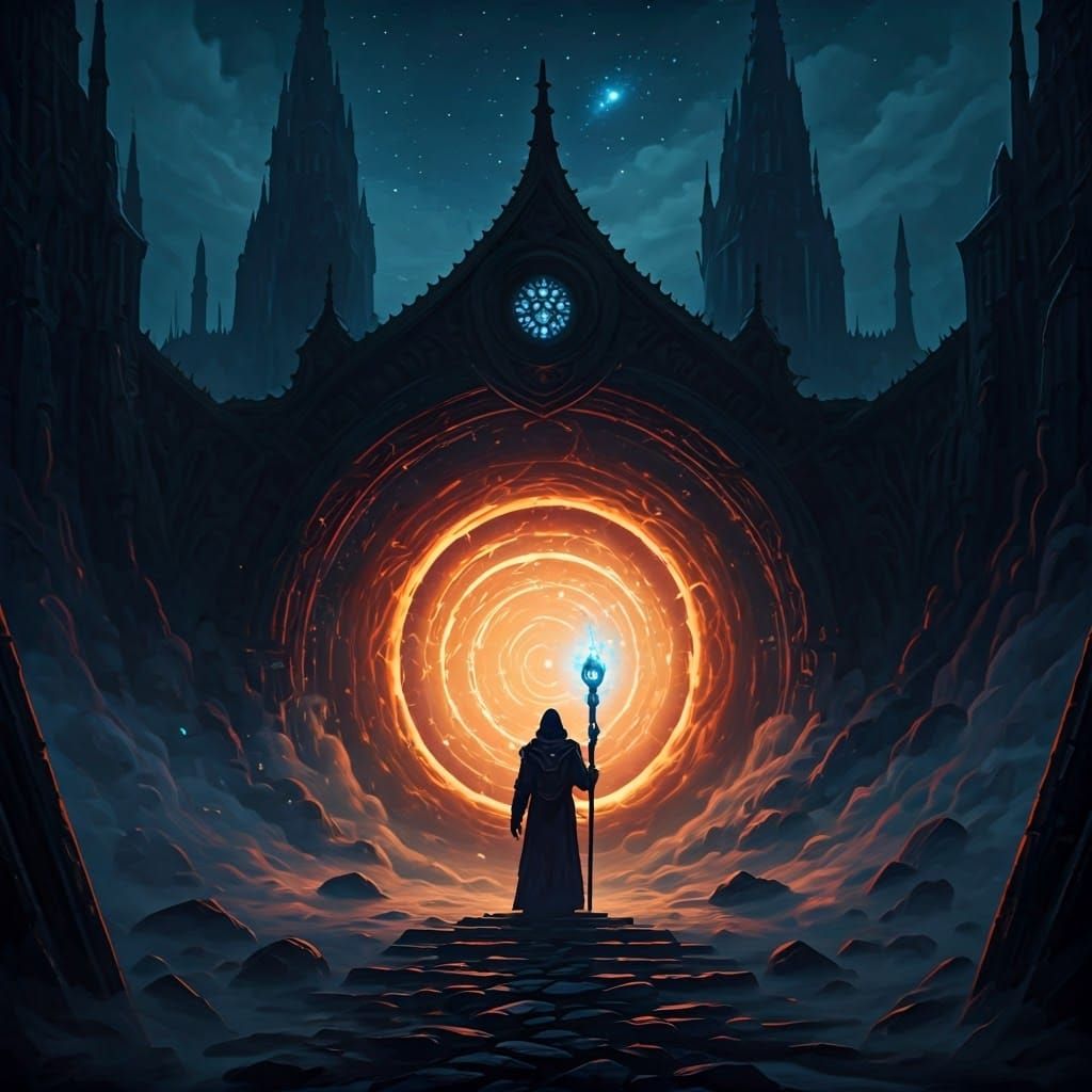 Warlock Summons Demons Through Mystical Portal