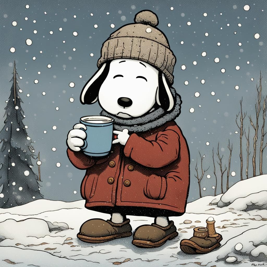 Snoopy in Winter Clothes, John Bauer Style