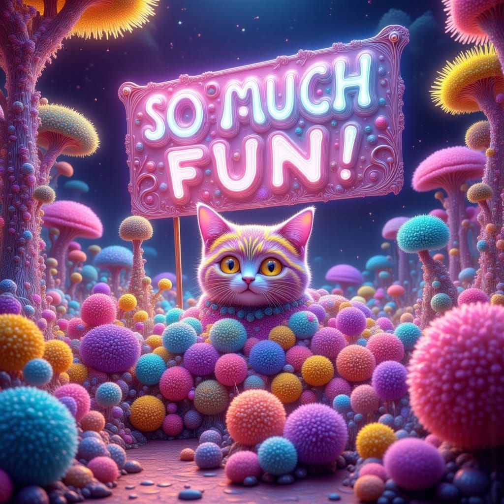 Playful Pom-Pom Scene with Luminescent Aura