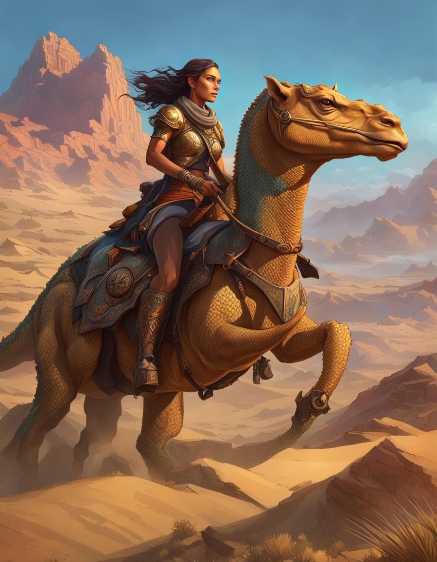 Eretic Rider on Prehistoric Creature, Detailed Portrait