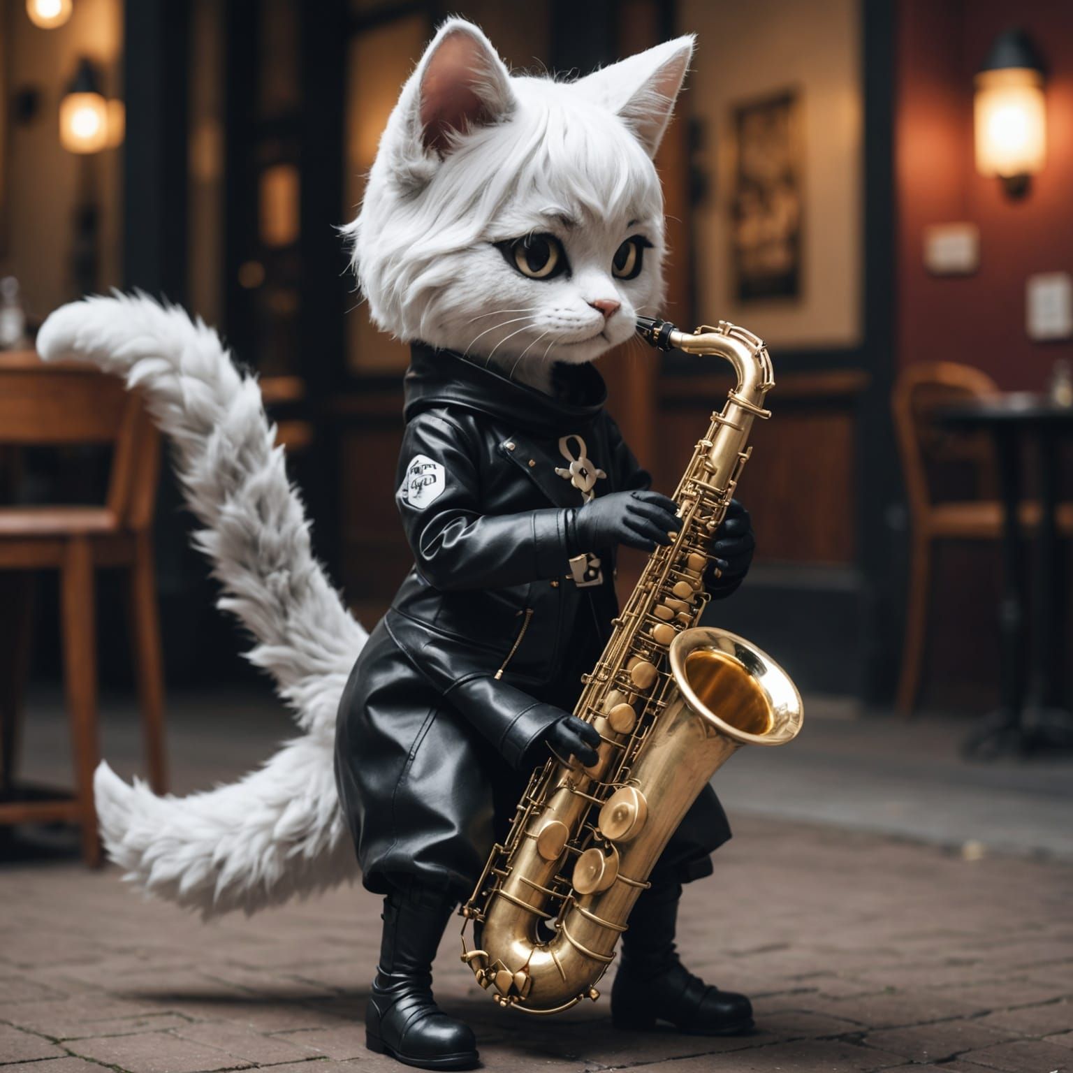 Cat Outfit Saxophone Player: Digital Art