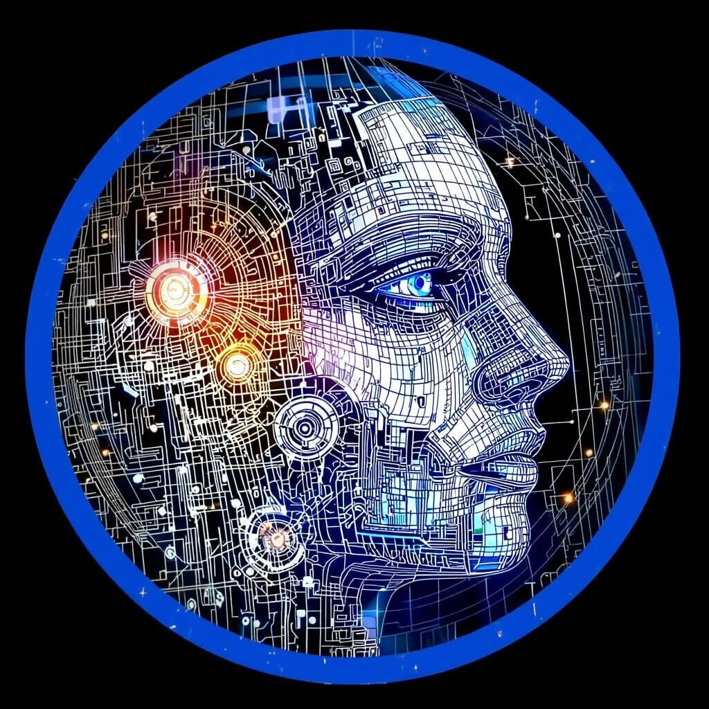 Ink Drawing of an Electronic Face with Circuitry