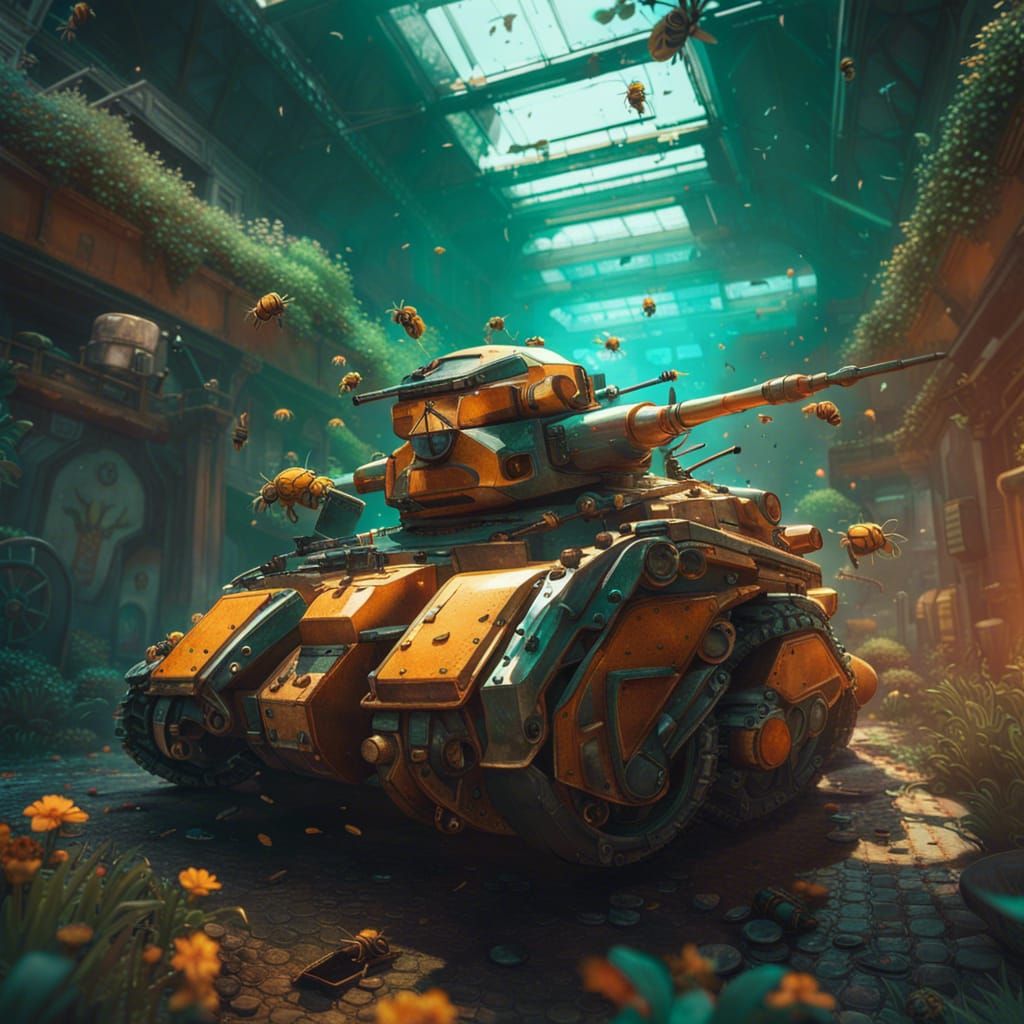 Bees Driving a Tank: Hyperdetailed Concept Art