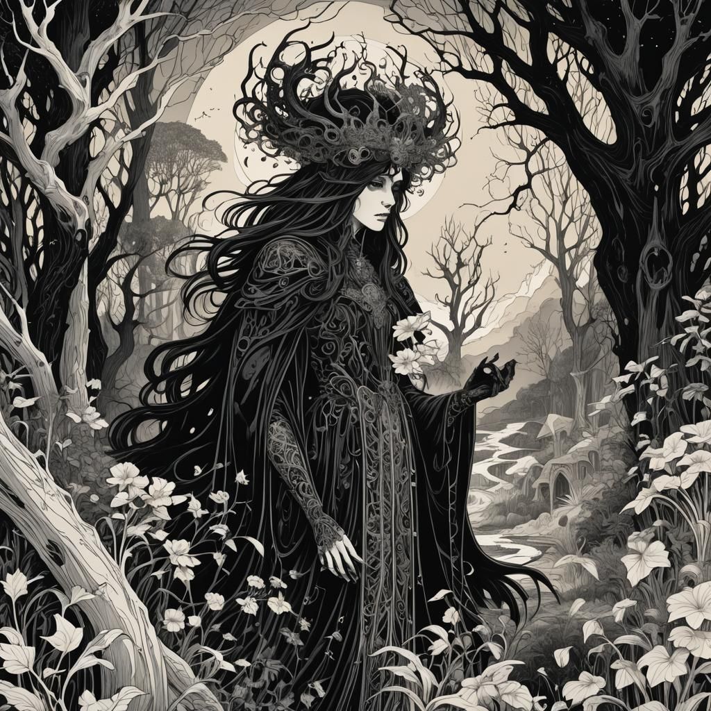 Gothic Fantasy Landscapes in Detailed Black Ink