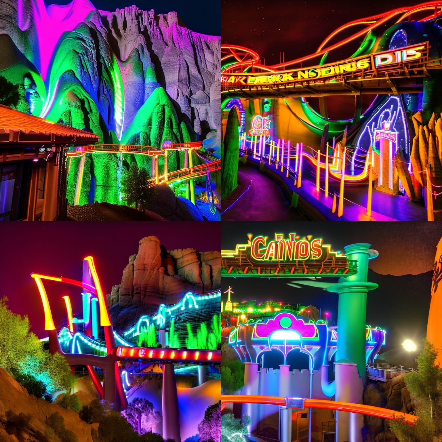Eerie Canyons Illuminated on a Dark Ride
