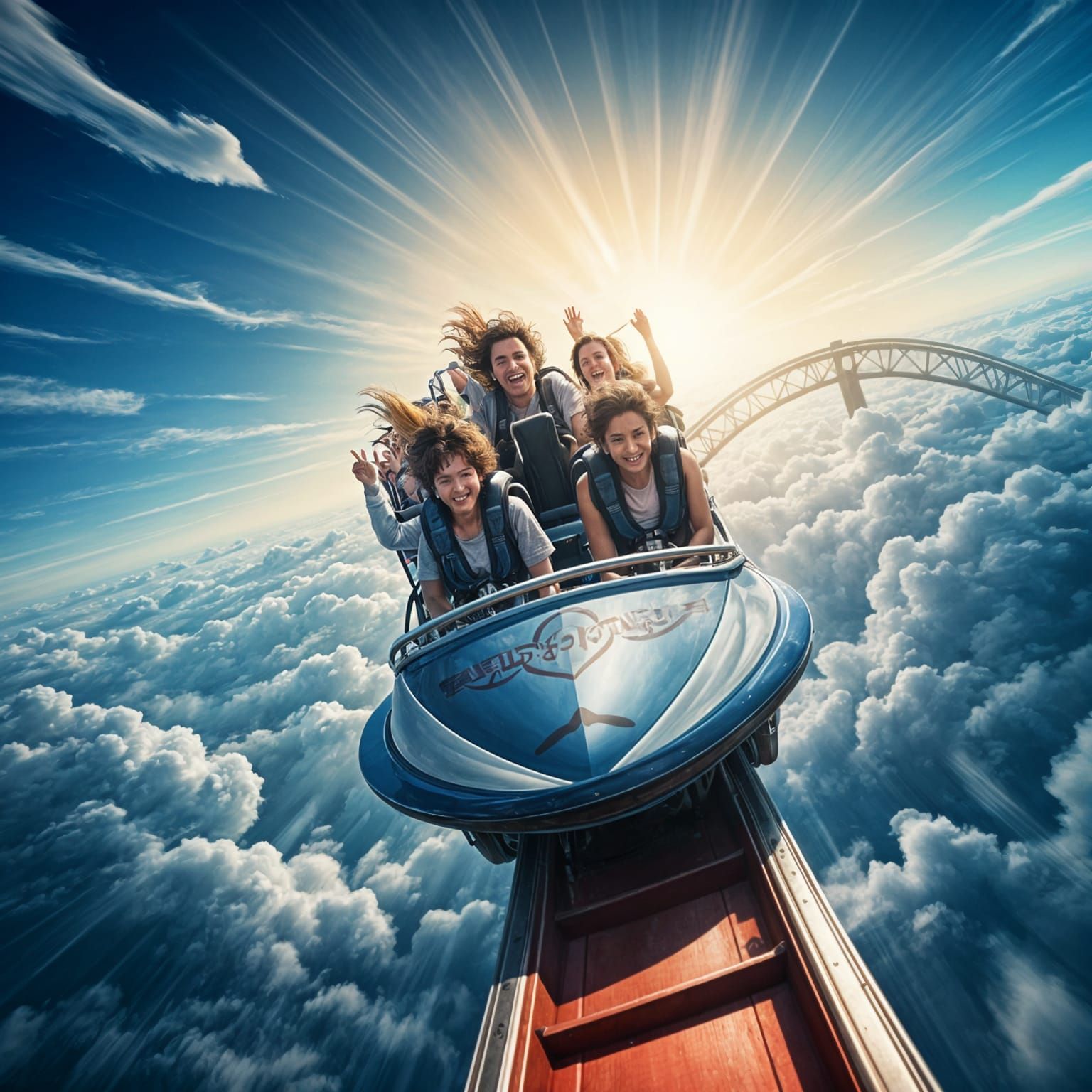 High Roller Coaster Ascends Through Clouds