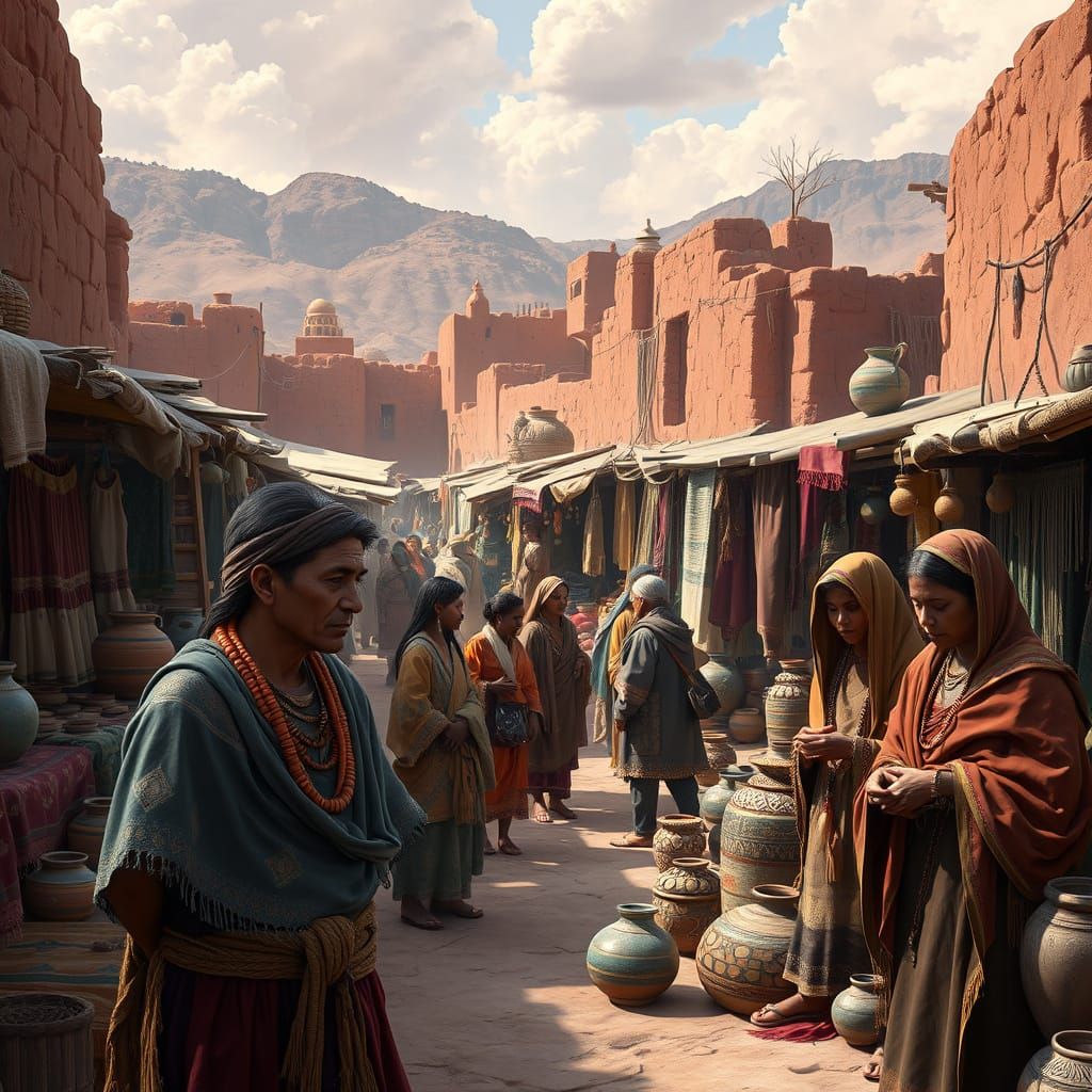 Ancient Zuni Village Marketplace: Detailed Matte Painting