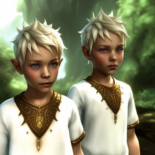 Elven Twins with Heterochromatic Eyes, Dark Fantasy Art