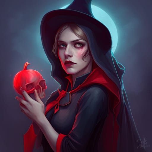 Creepy Teen Witch with Skull, Hyperdetailed Concept Art