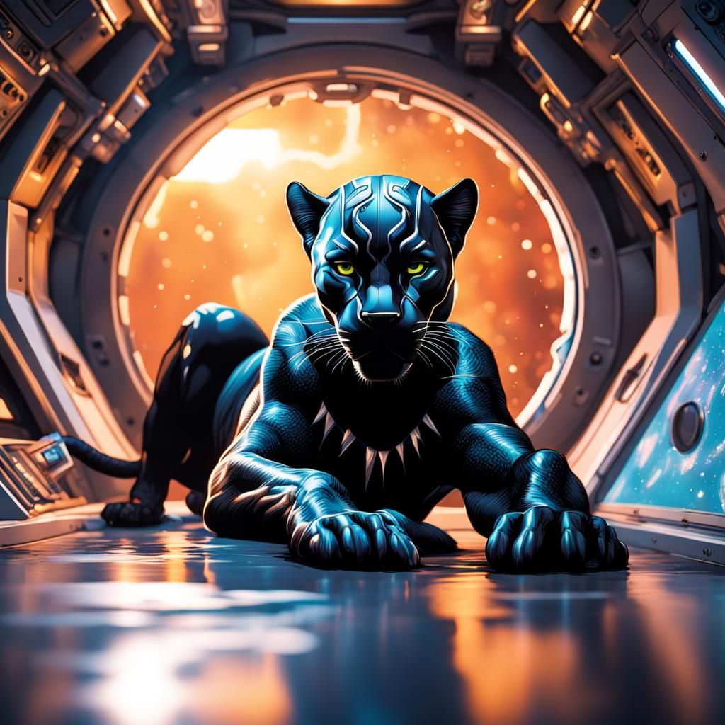 Black Panther in Spaceship: Hyperrealistic Concept Art