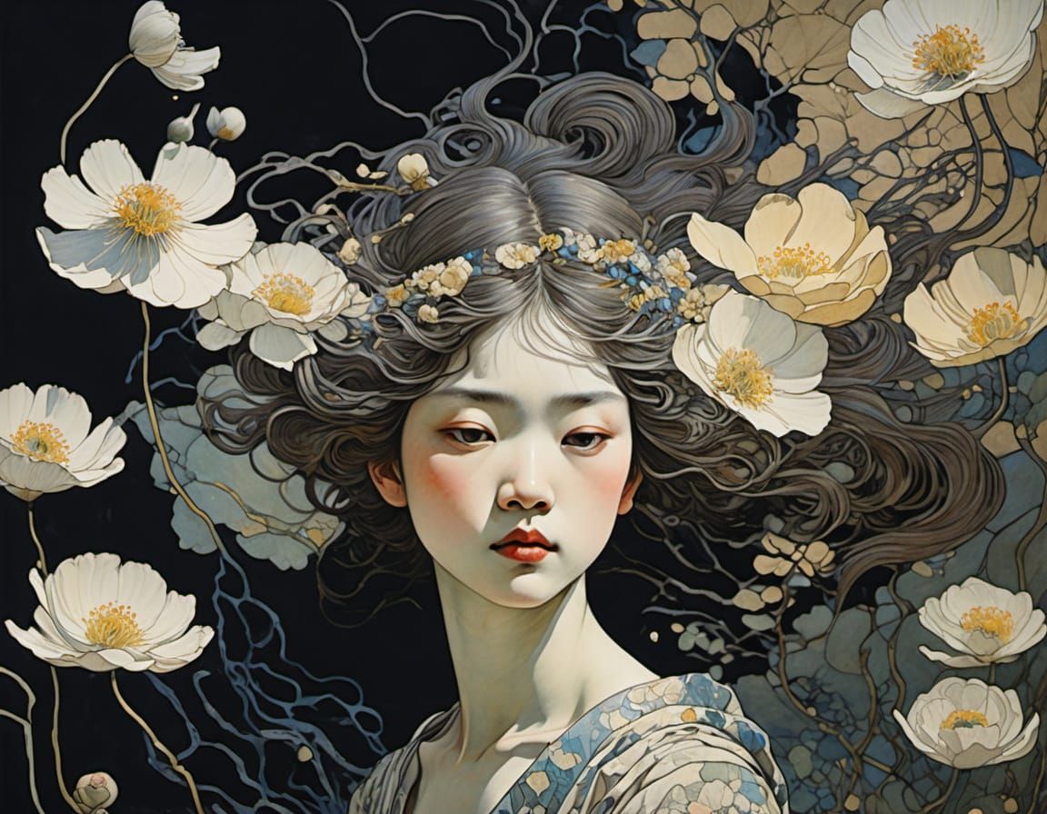 Intricate Anemone Flowers in Pastel Spring Landscape