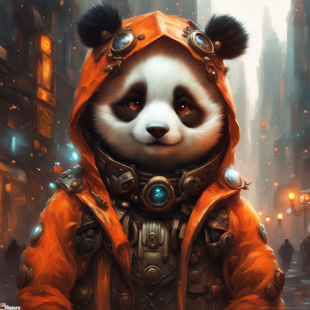 closeup portrait of chibi adorable anthropomorphic : orange panda : star lit night : smooth soft fluffy fur : extreme de...
