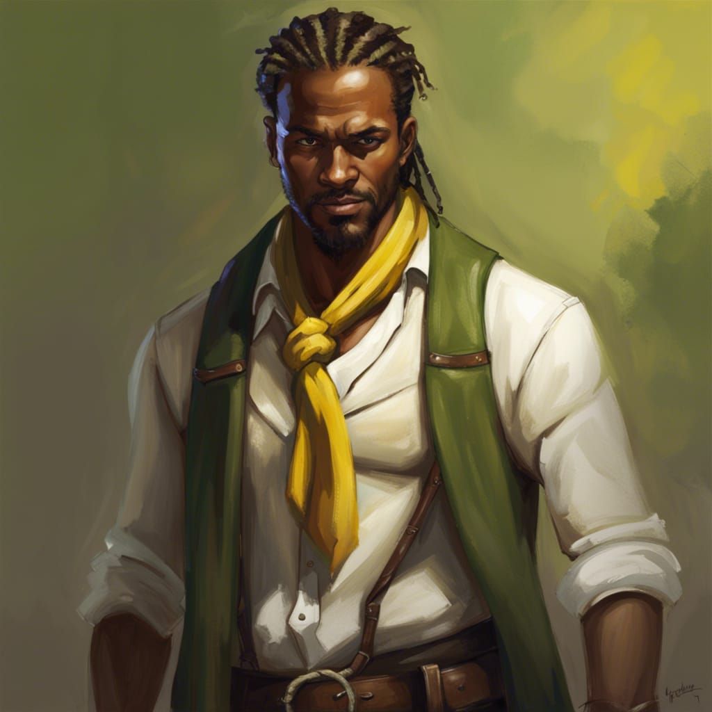 Handsome Gunslinger with Braided Hair by Rutkowski