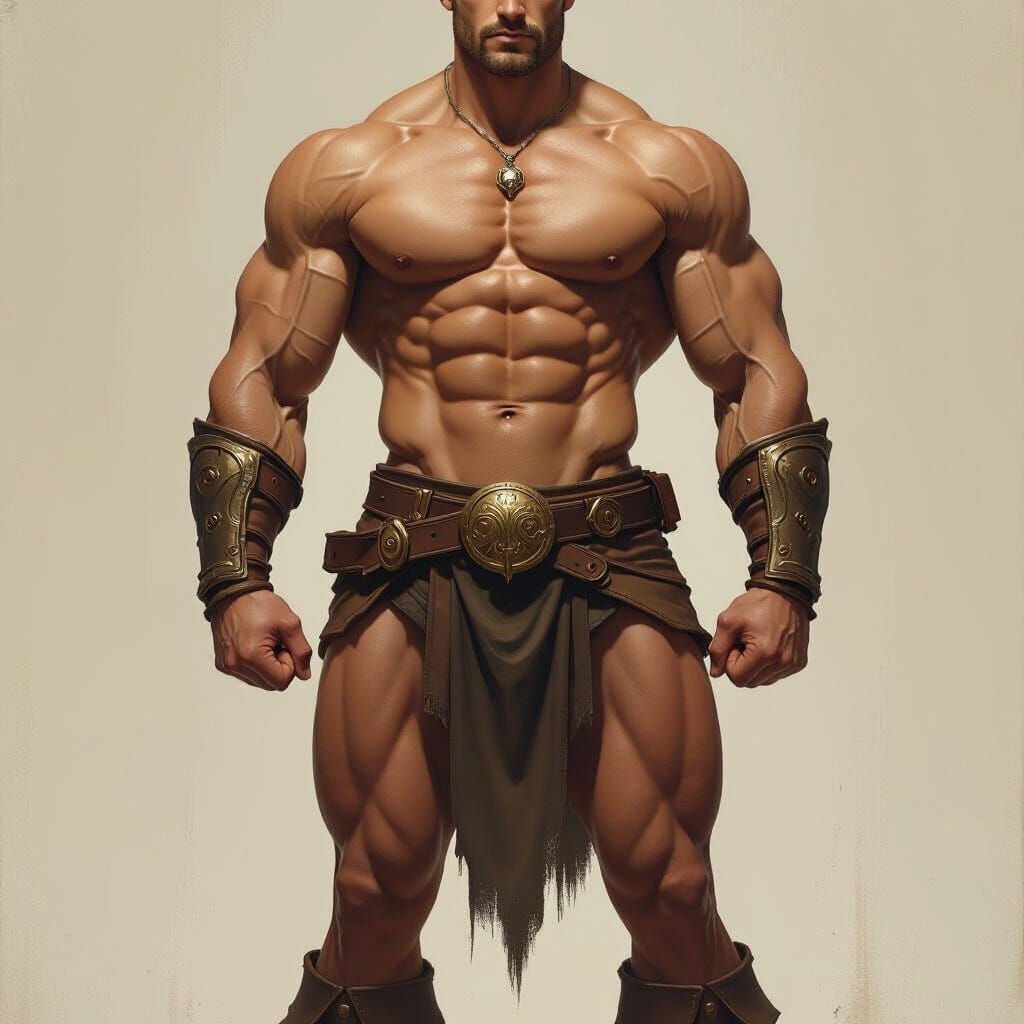 Heroic Warrior Portrait with Muscular Physique