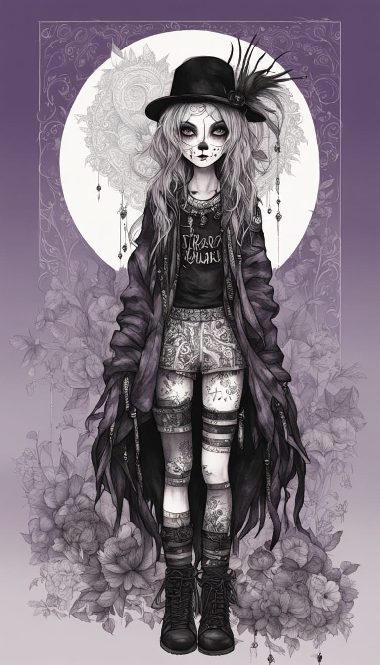 Whimsigoth Female with Clown Makeup in Gothic Art