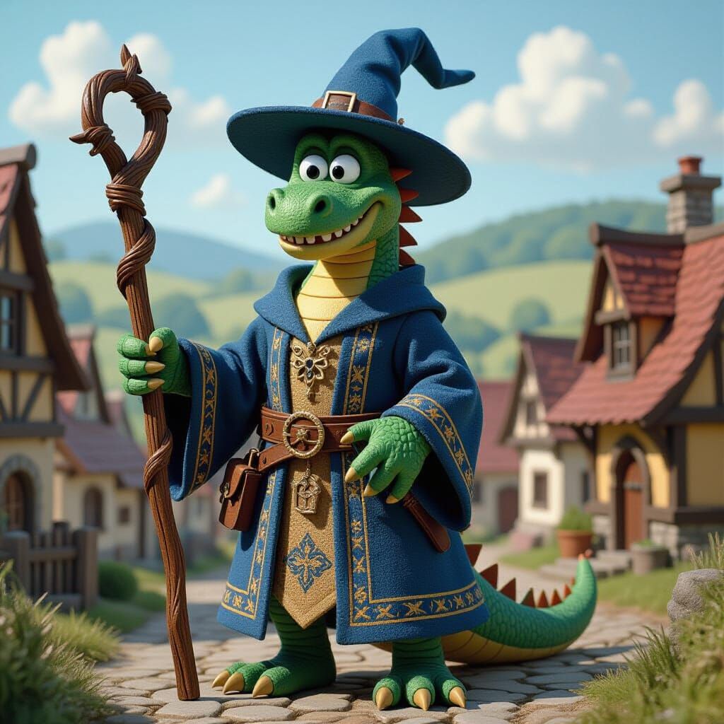Anthropomorphic Dragon Wizard in Claymation Style
