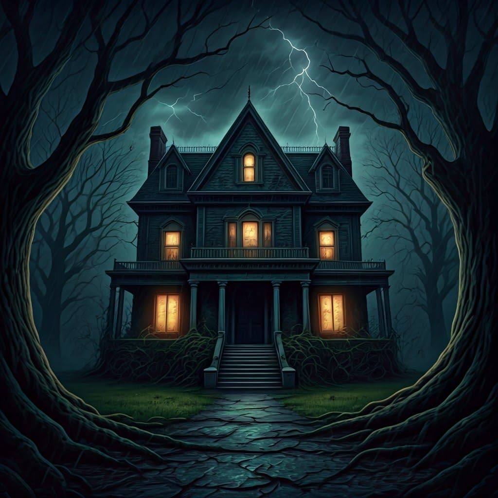 Ominous Amityville Horror House in Dark Surreal Style