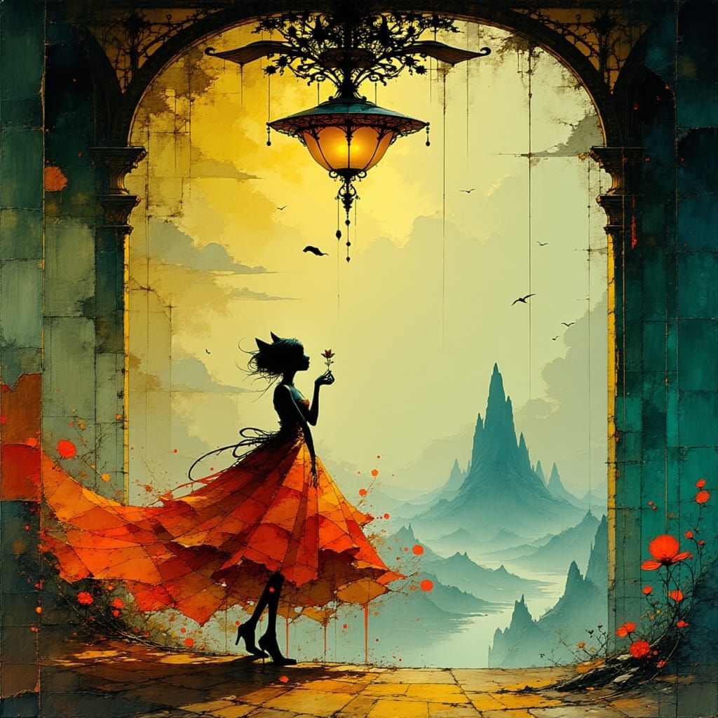 Whimsical Cat Swinging on a Ceiling Fan