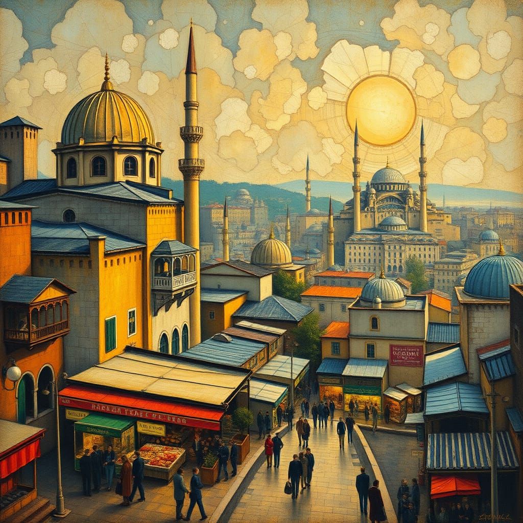 Istanbul Cityscape in Expressionist Style