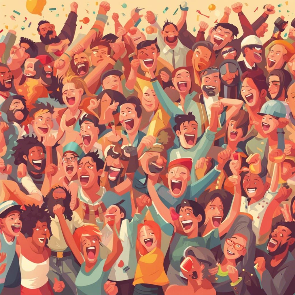 Massive Happy Party With Excited People