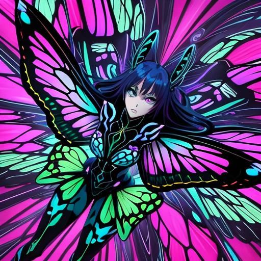 Hypnotic Neon Butterfly in Anime Style