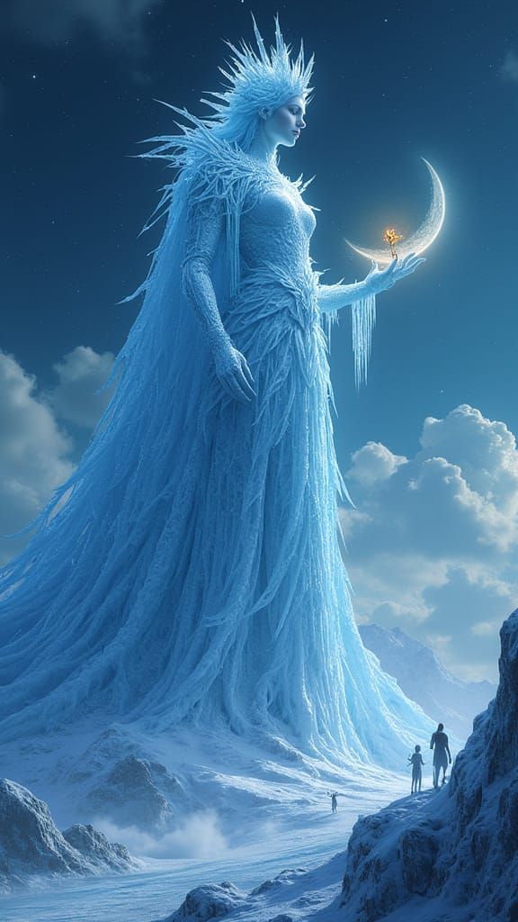 Colossal Ice Queen in Celestial Sky