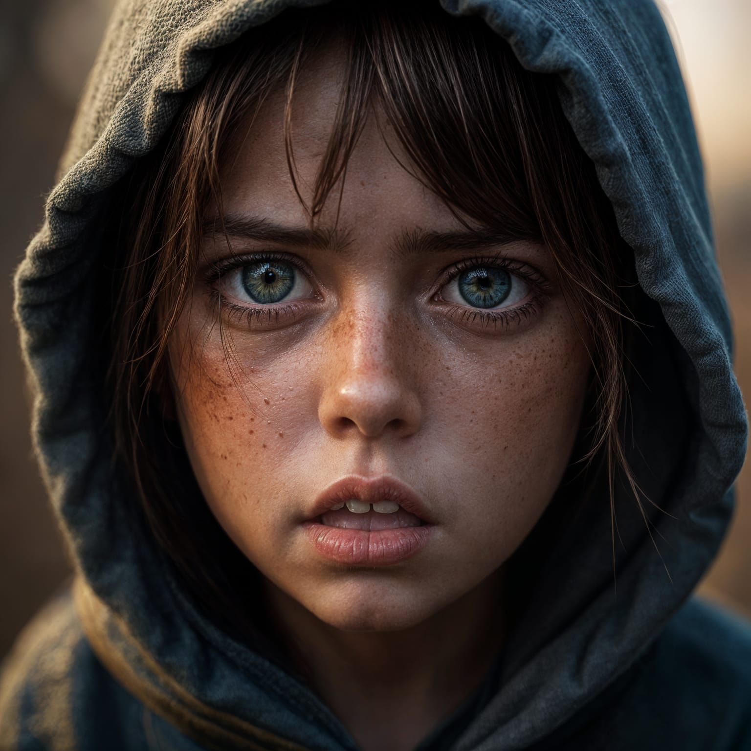 Emotional Girl with Hood in Detailed Matte Painting