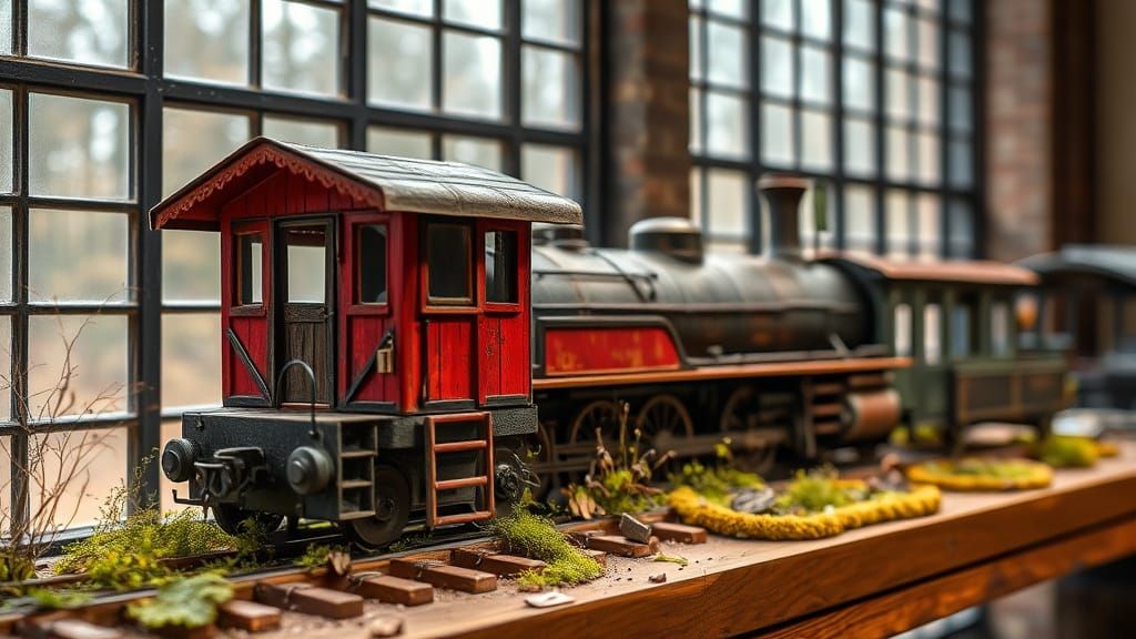 Abandoned Train Diorama in Hyperrealistic Photography Style