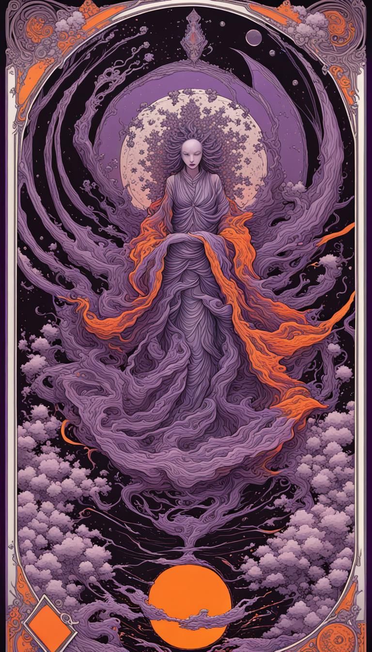 Gothic Purple Linework Portrait with Silver Layers