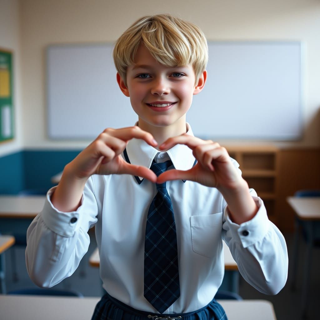 Blond Man Smiles Sweetly in School Uniform