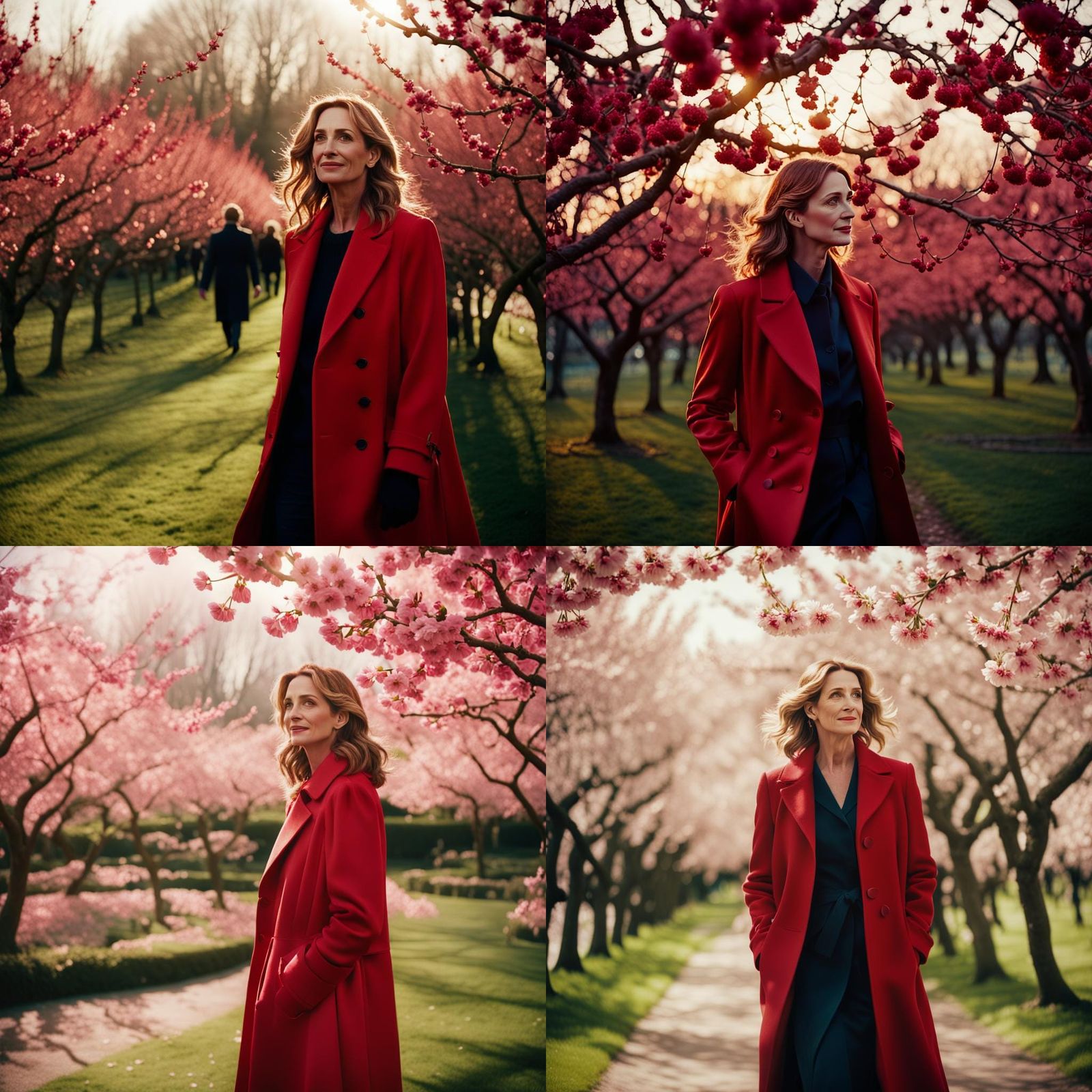 Julia Roberts in Red Coat: Cinematic Cherry Garden
