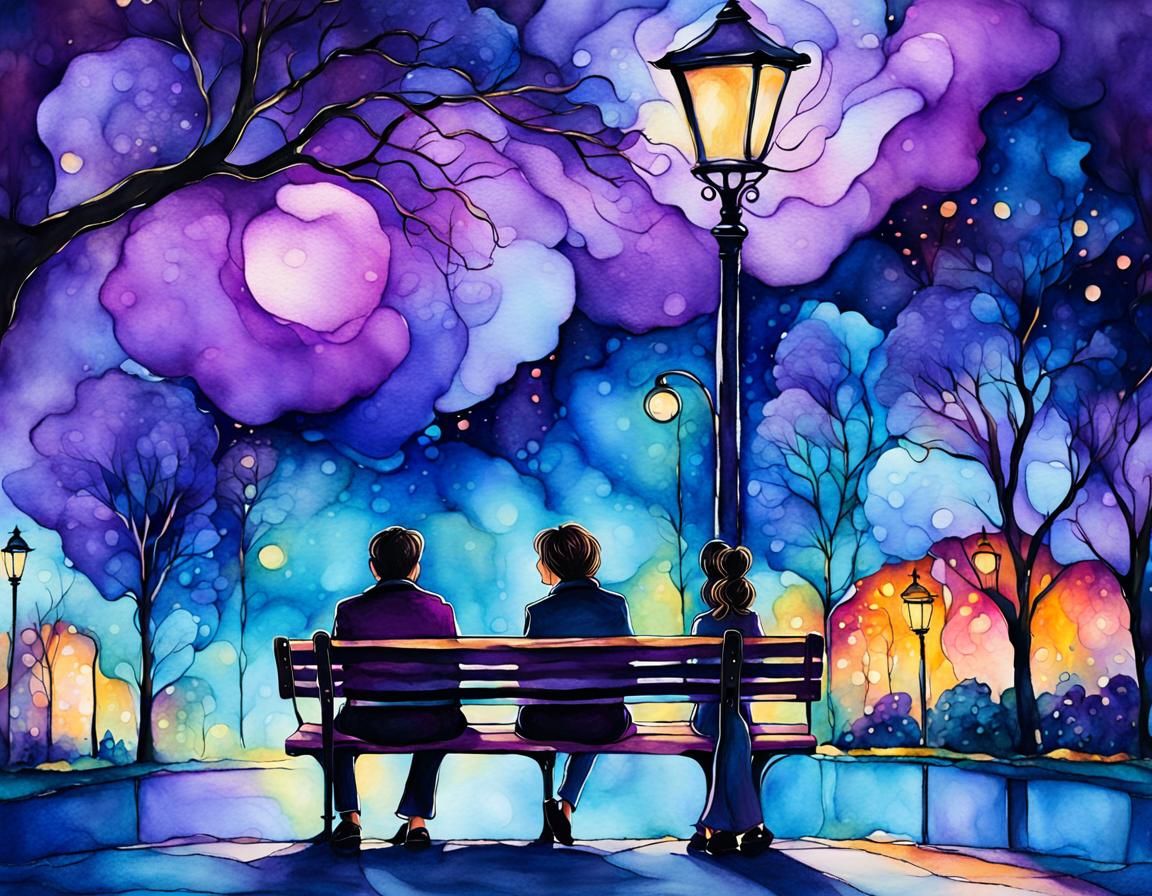 Vibrant Alcohol Ink Illustration of Two Figures
