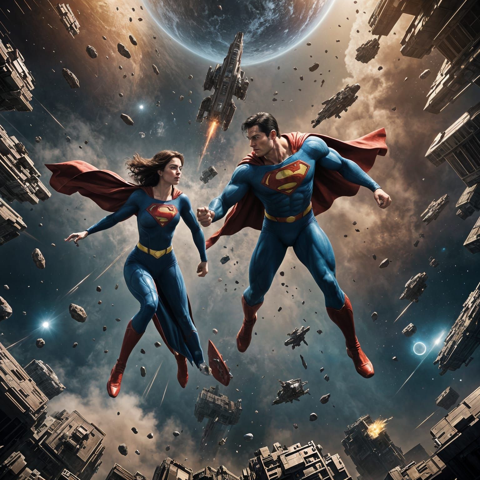 Superman and Lois Lane in Space: Digital Art