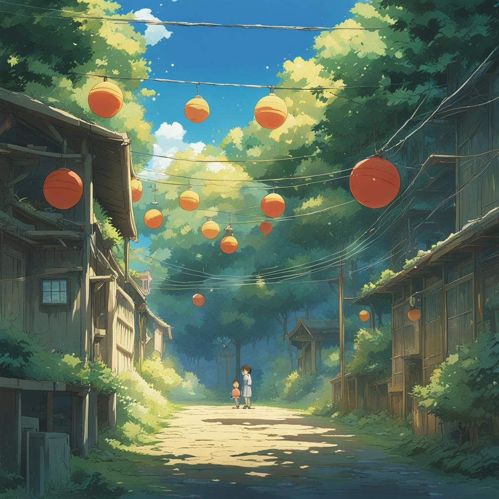 Colorful Orbs in Studio Ghibli Anime Style