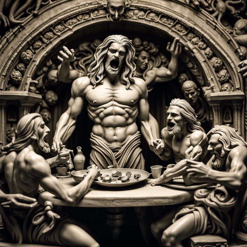 Laocoön Last Supper in Giger-esque Gothic Cathedral