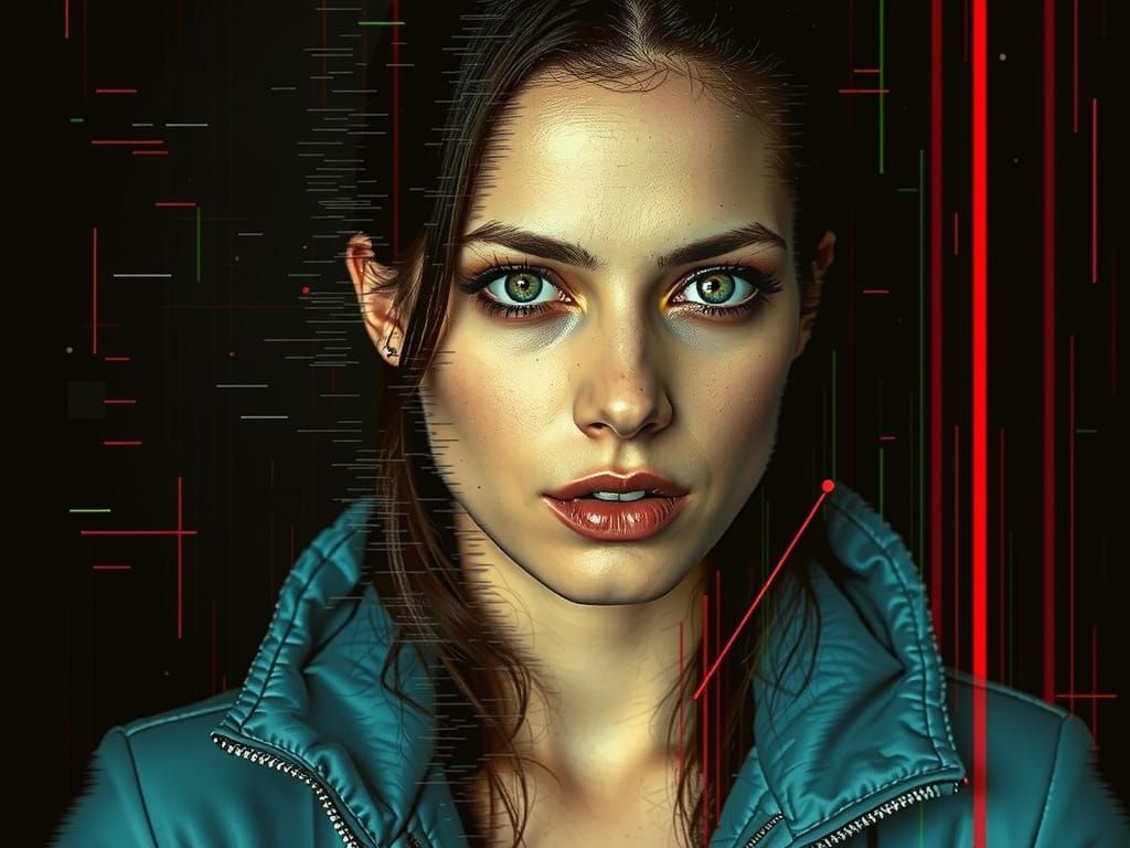 Retrofuturistic Hacker Glitch Art Portrait