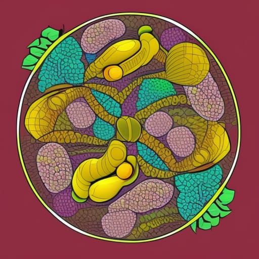 Monkey Head with Fruit, Abstract Vector Design