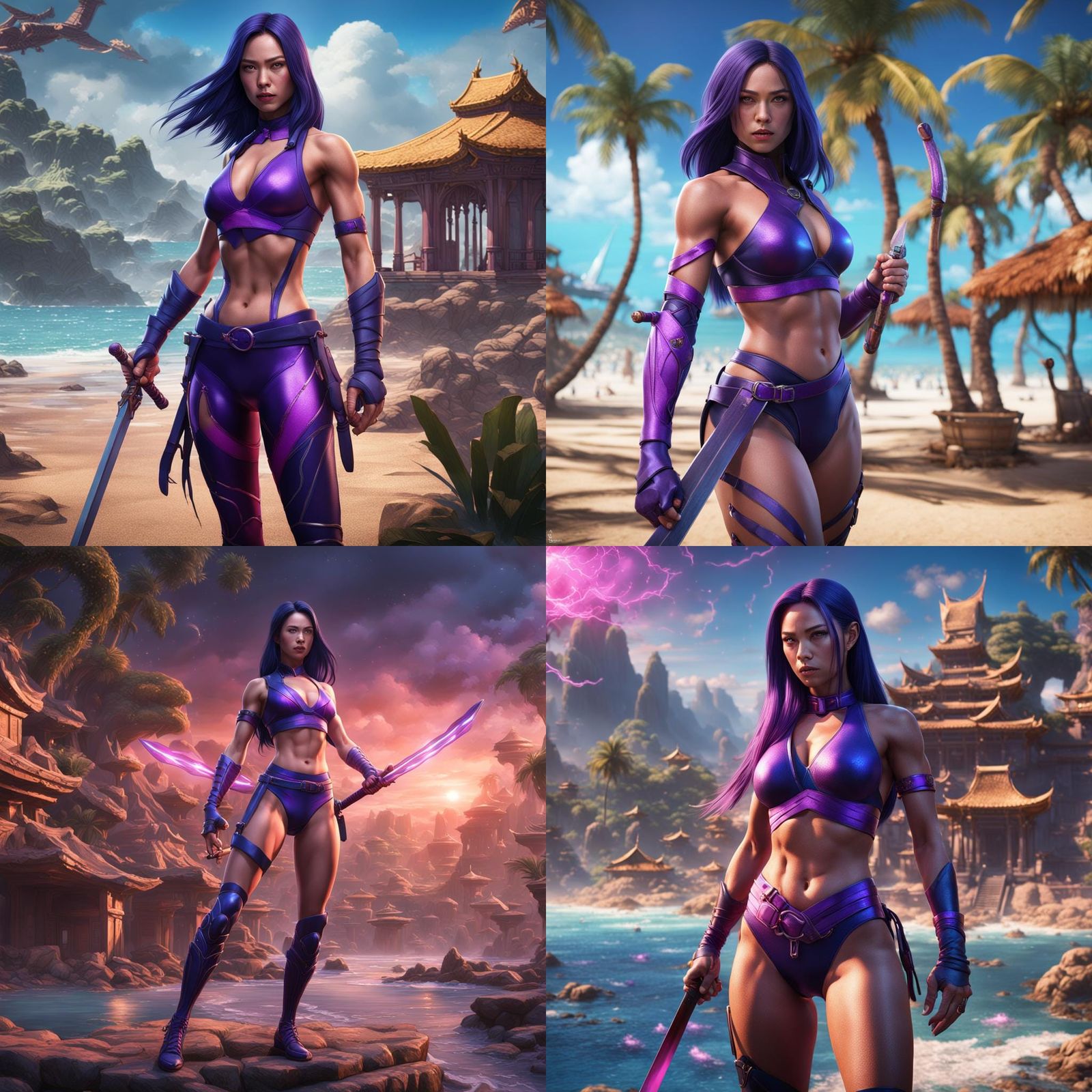 Psylocke in Bikini: Detailed Fantasy Concept Art